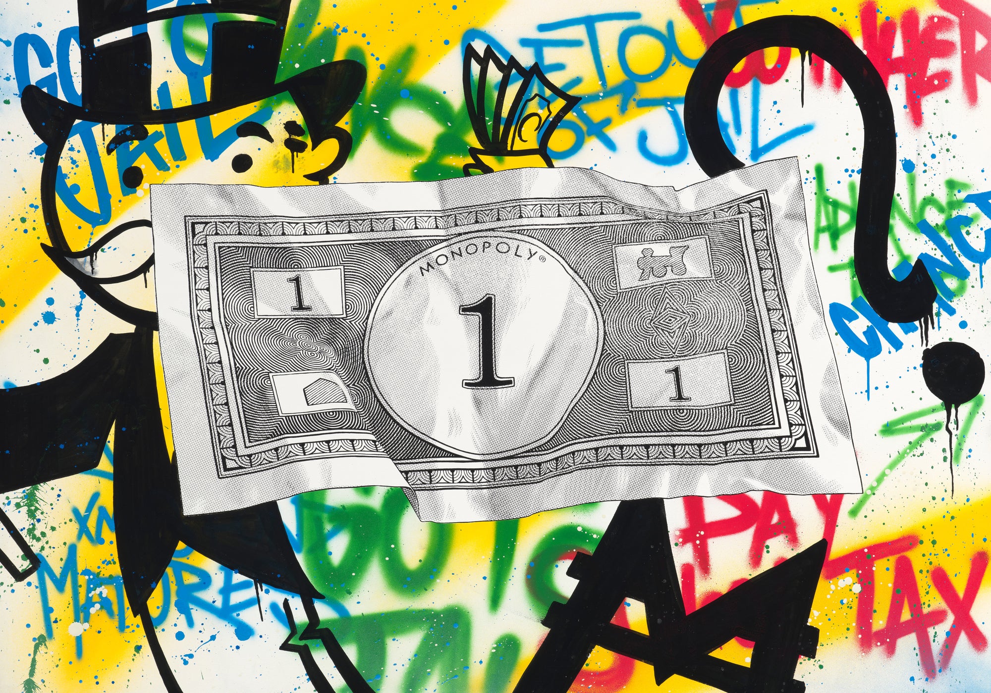 Monopoly one dollar note graffiti artwork by MurWalls