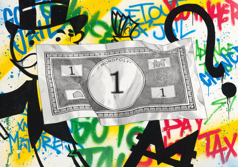 Monopoly one dollar note graffiti artwork by MurWalls