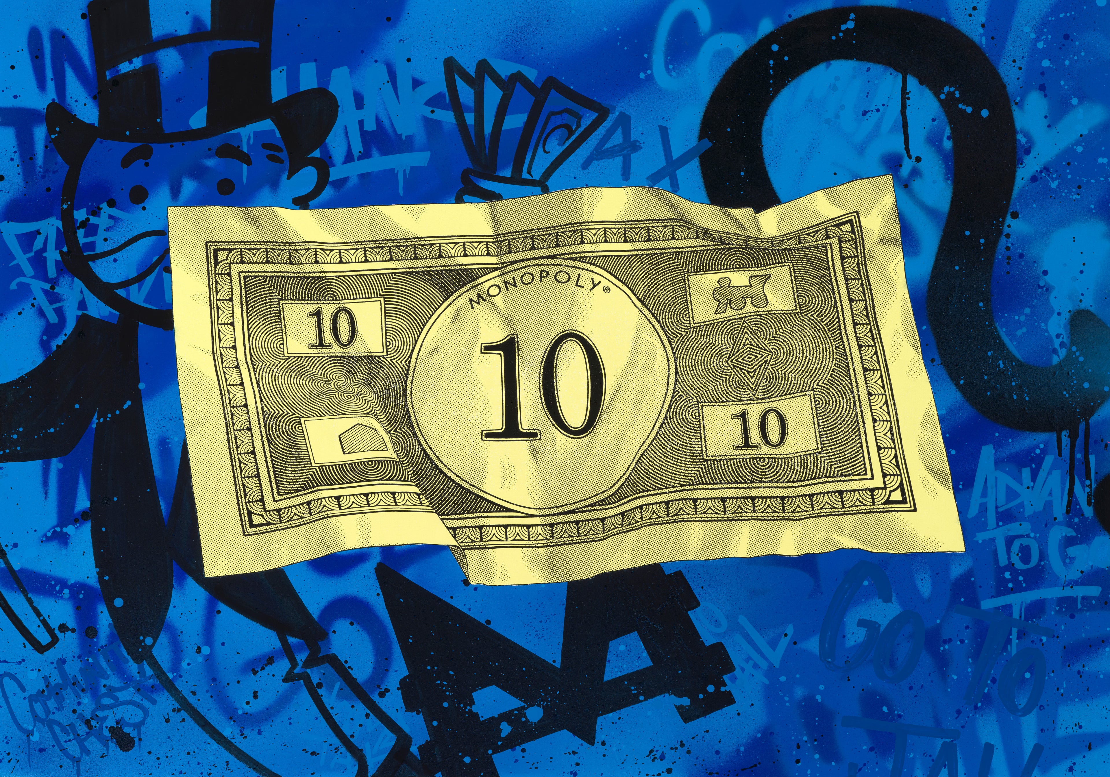 Monopoly ten dollar note graffiti artwork by MurWalls
