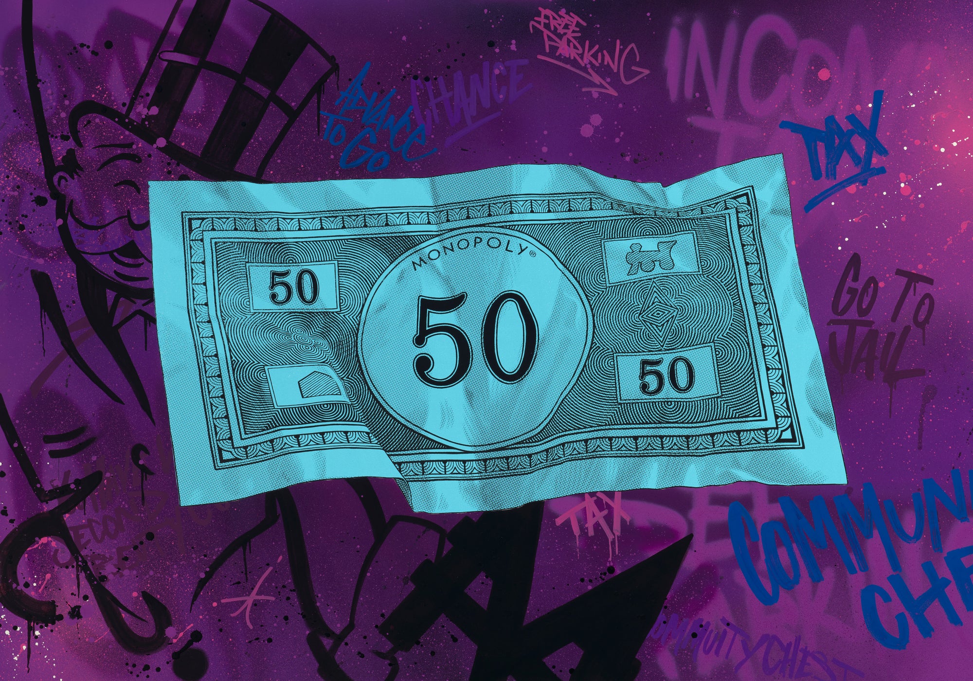 Monopoly fifty dollar note graffiti artwork by MurWalls