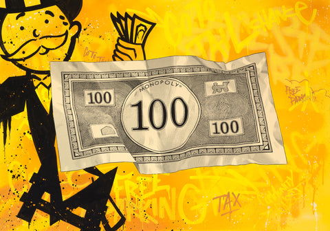Monopoly one hundred dollar note graffiti artwork by MurWalls