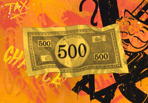 Monopoly five hundred dollar note graffiti artwork by MurWalls