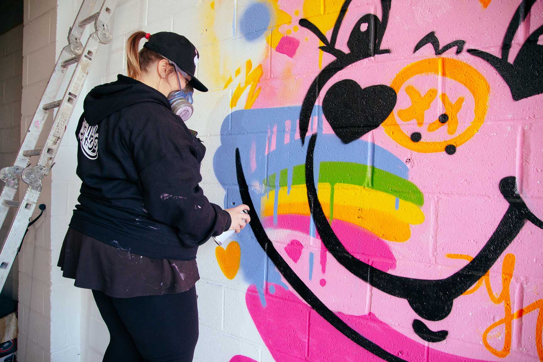 Cheer Bear mural taking shape