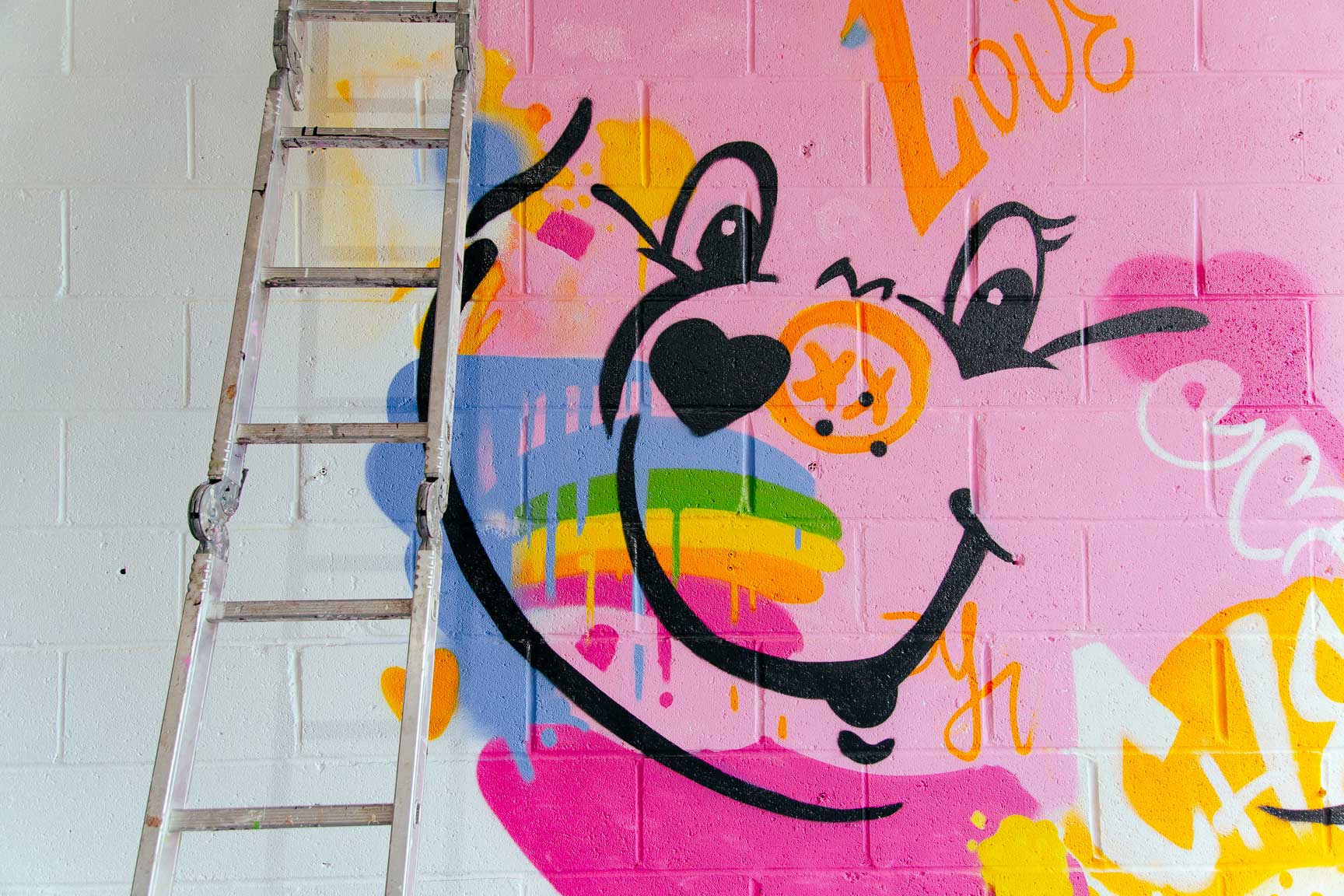Completed Cheer Bear street-art mural