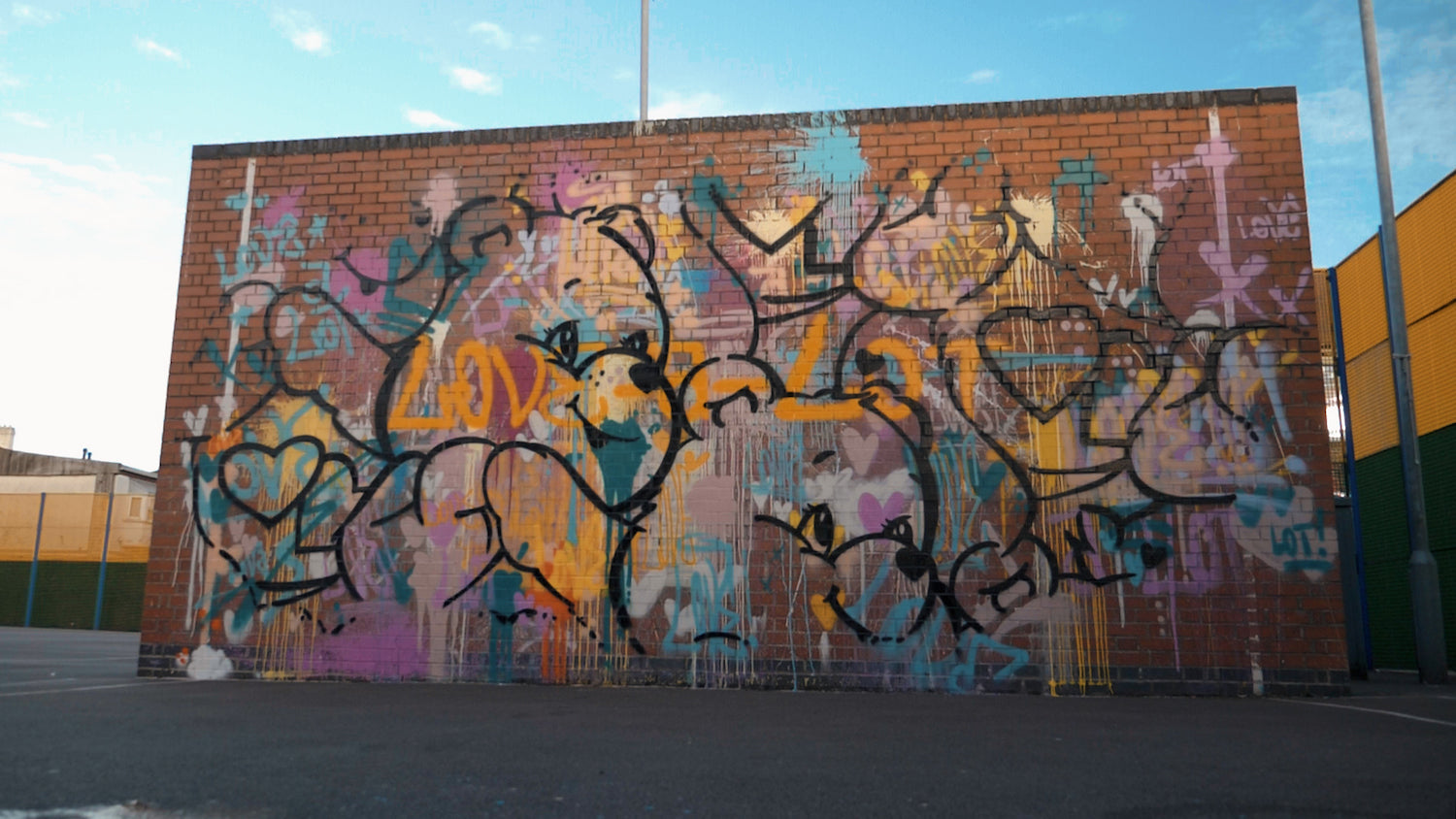 Completed Love-A-Lot Bear street-art mural