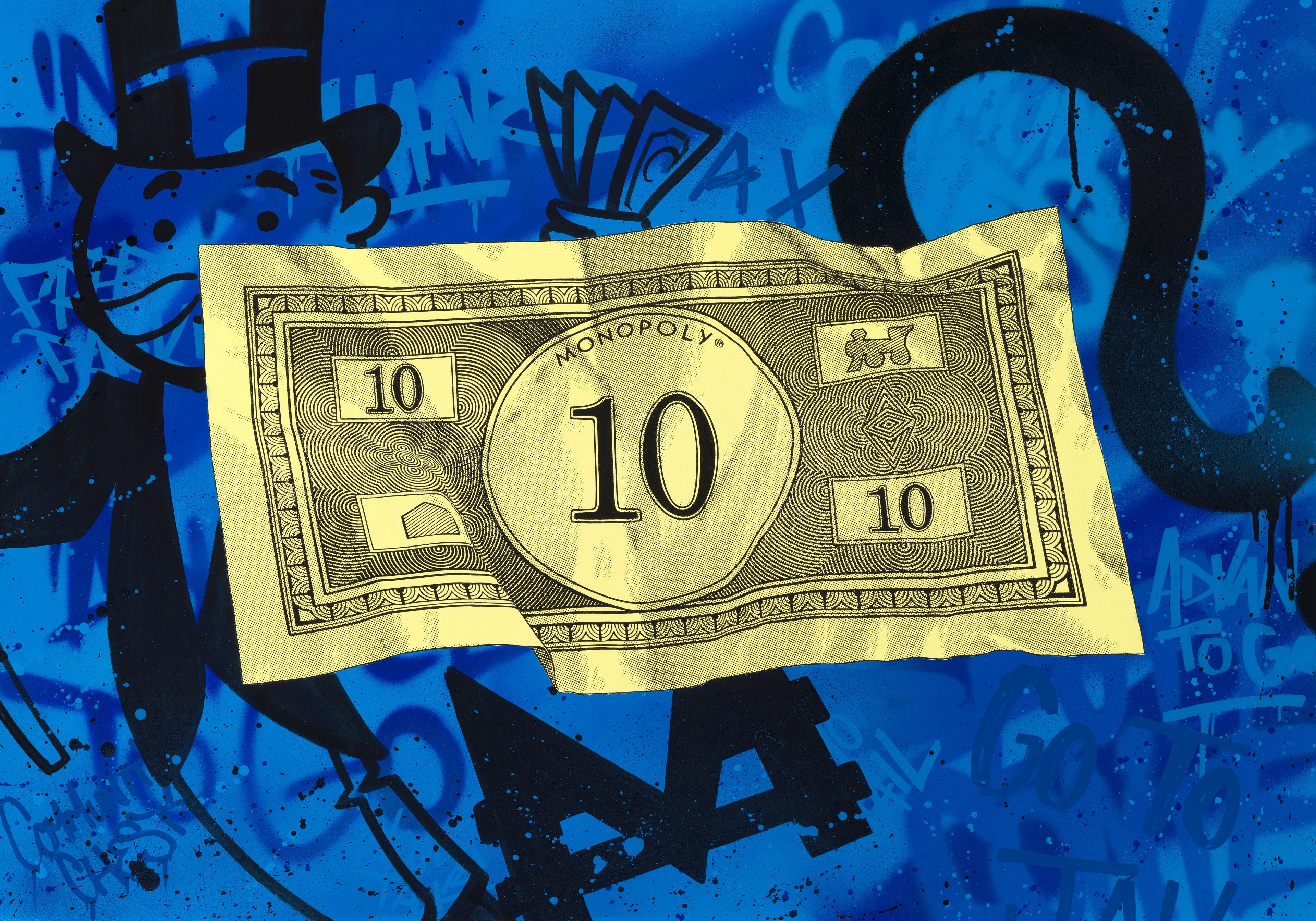Original MurWalls Monopoly Note 10 artwork on a graffiti-style background