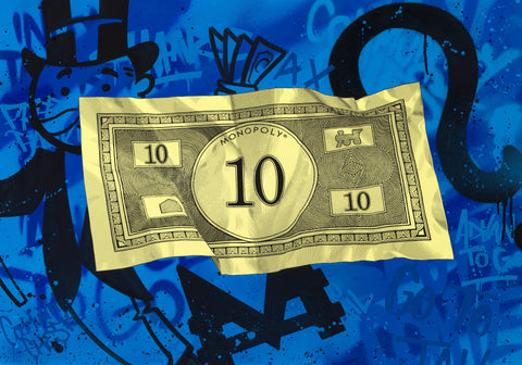 Original MurWalls Monopoly Note 10 artwork on a graffiti-style background