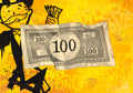 Original MurWalls Monopoly Note 100 artwork on a graffiti-style background
