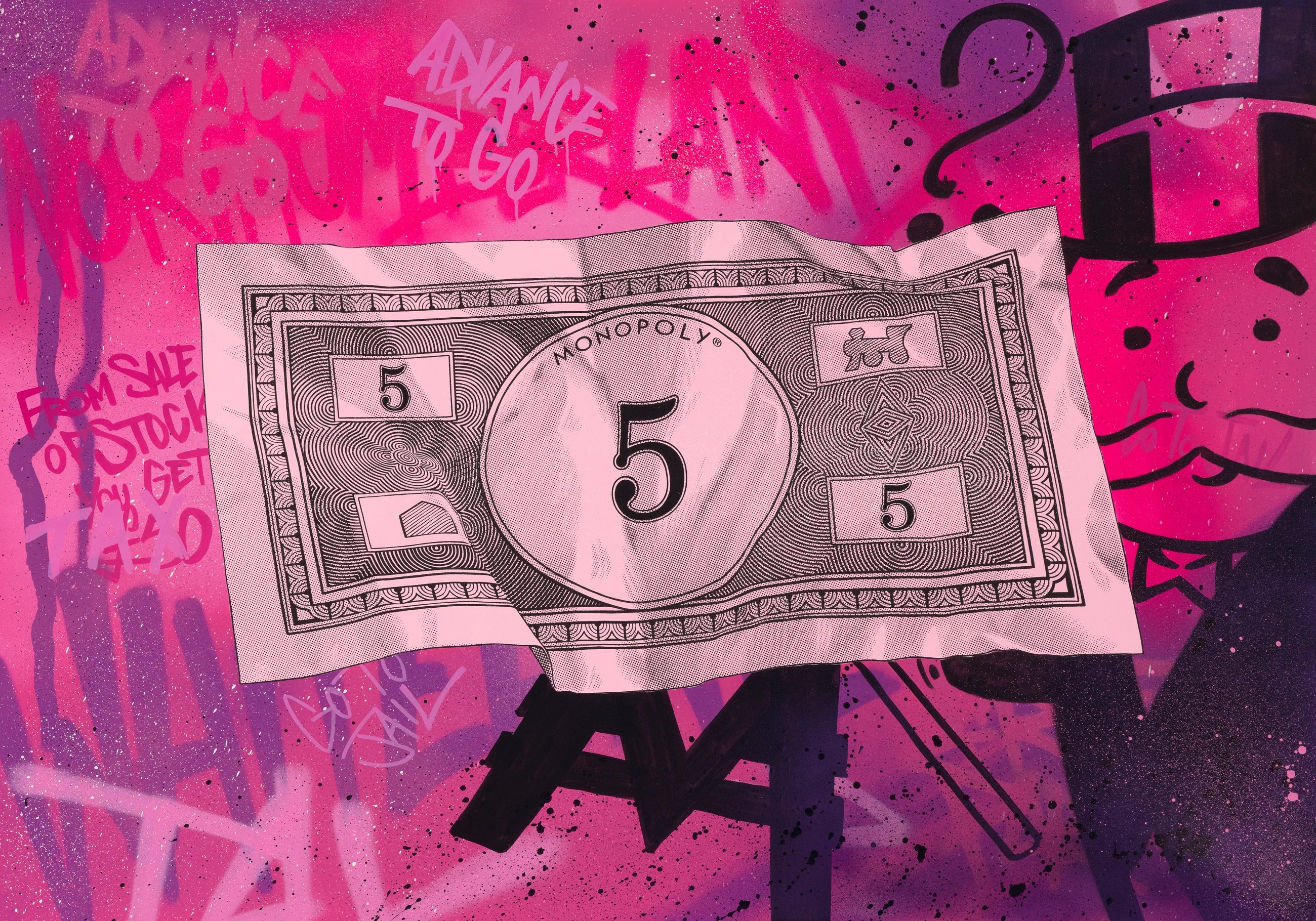 MurWalls Monopoly five-dollar note artwork