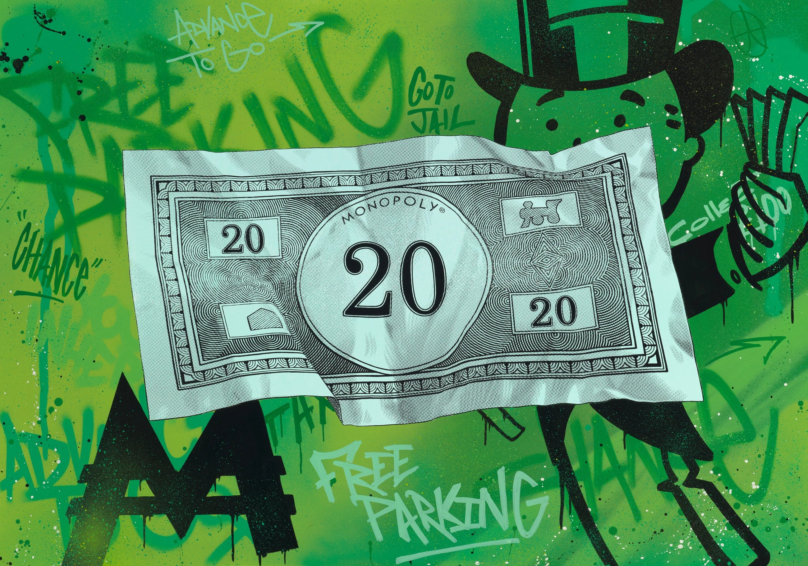 MurWalls Monopoly twenty-dollar note artwork