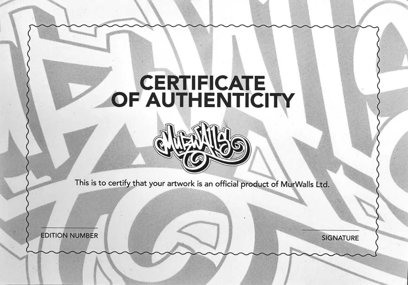Official MurWalls Certificate of Authenticity with spaces for an edition number and signature